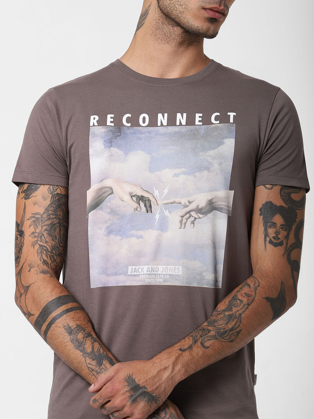 Brown Reconnect Print Crew Neck T-shirt