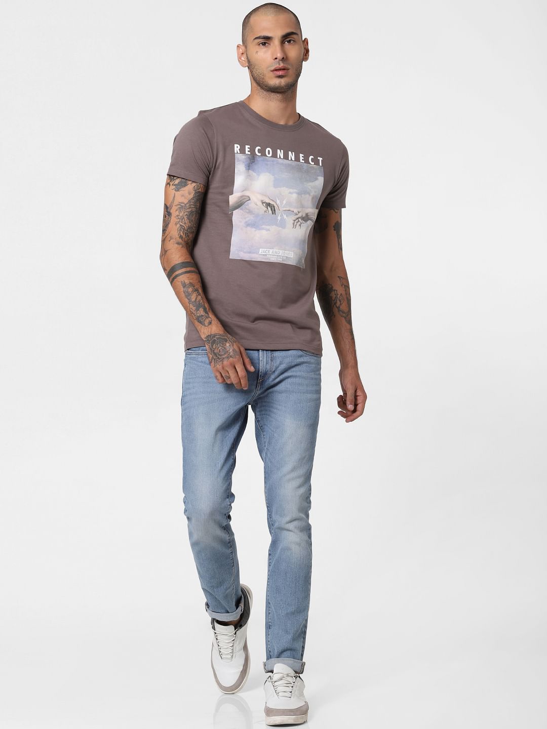 Brown Reconnect Print Crew Neck T-shirt