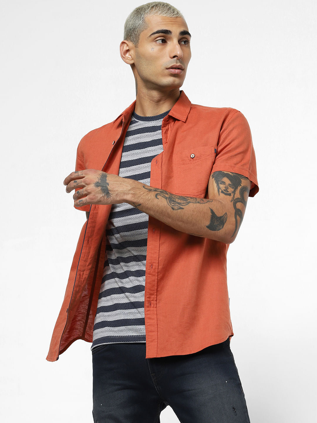 Grey Jacquard Crew Neck T-shirt - S