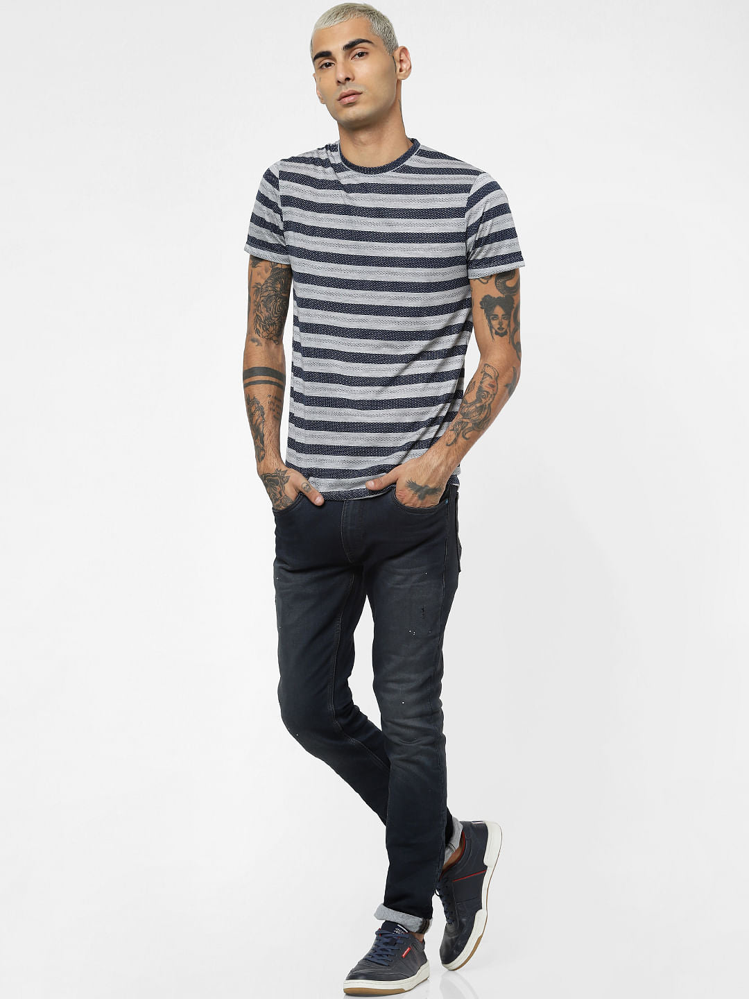 Grey Jacquard Crew Neck T-shirt