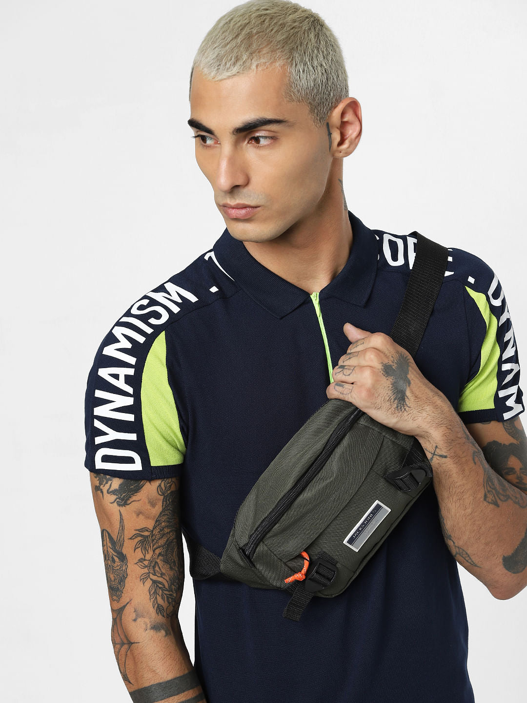 Blue Colourblocked Polo Neck T-shirt - S