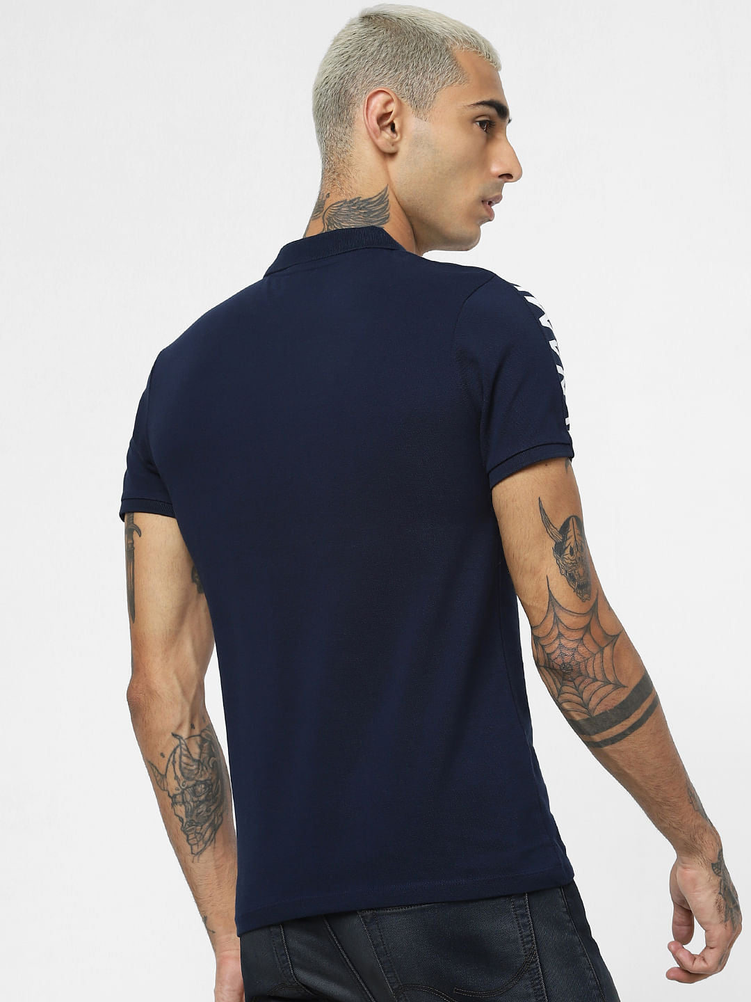 Blue Colourblocked Polo Neck T-shirt