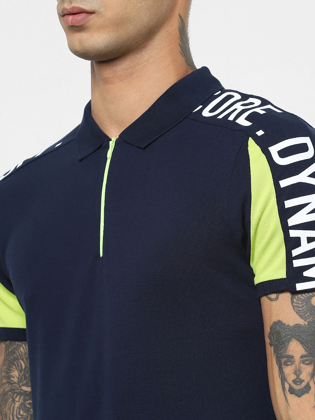 Blue Colourblocked Polo Neck T-shirt