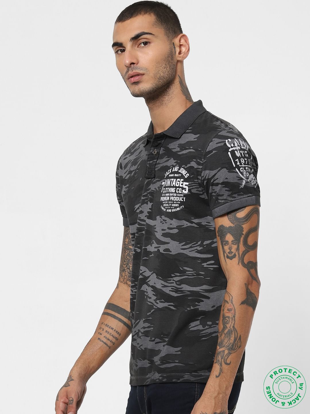 Black All Over Print Polo T-shirt