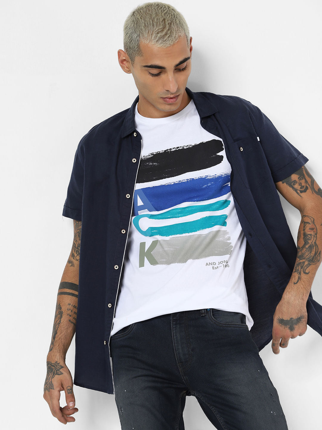 White Logo Print Crew Neck T-shirt - S