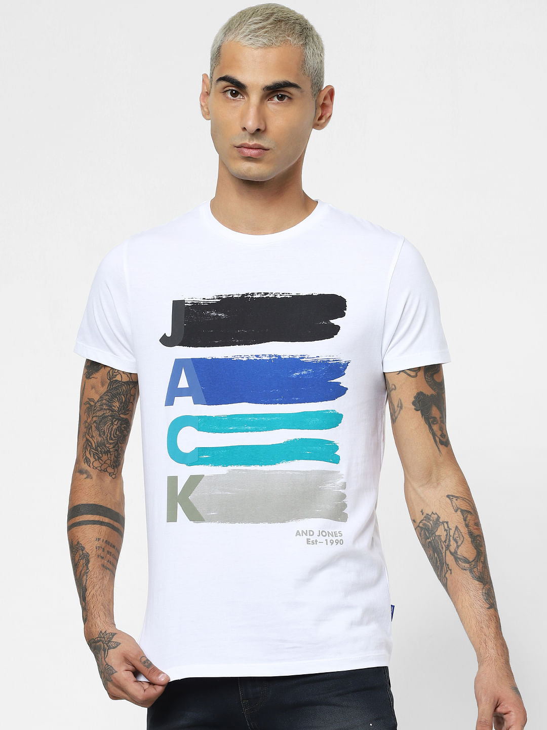 White Logo Print Crew Neck T-shirt