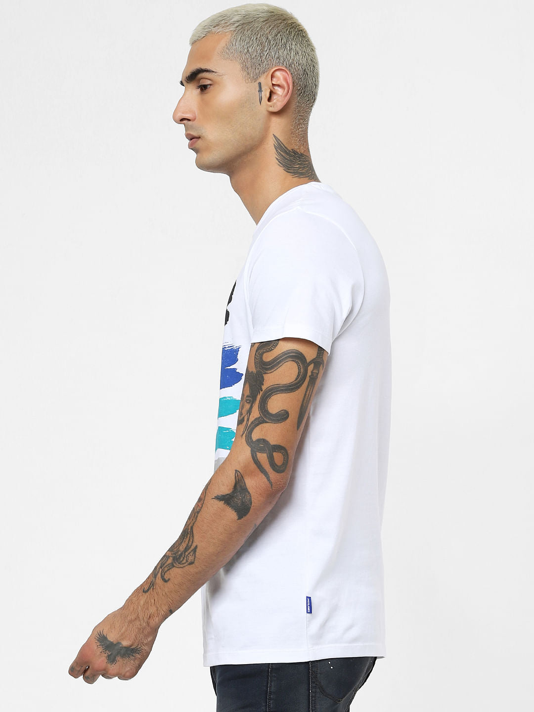 White Logo Print Crew Neck T-shirt