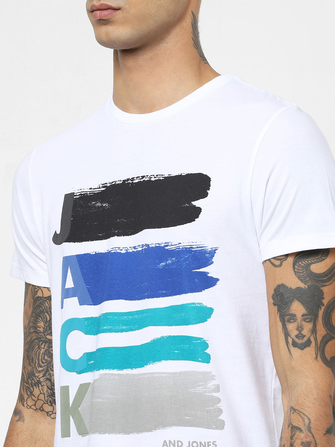 White Logo Print Crew Neck T-shirt