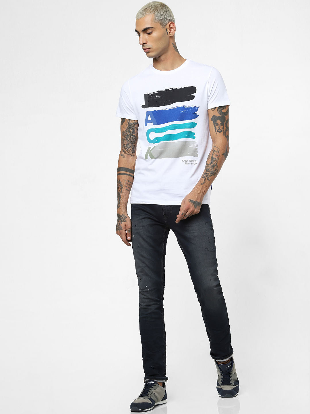 White Logo Print Crew Neck T-shirt