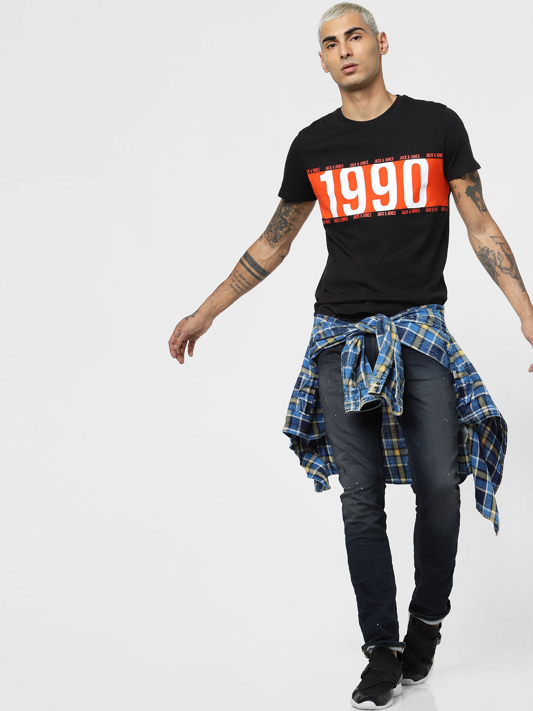 Black Logo Print Crew Neck T-shirt - S