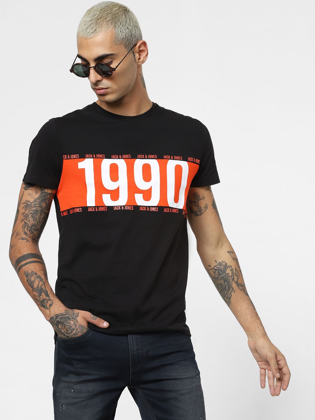 Black Logo Print Crew Neck T-shirt