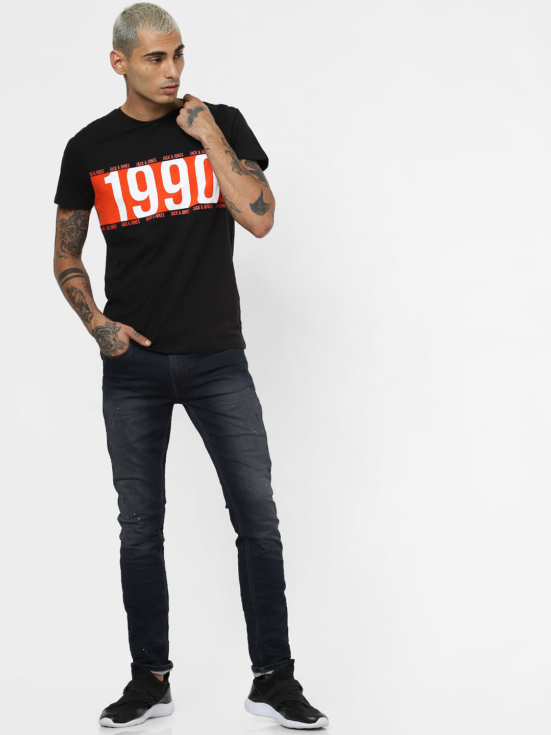 Black Logo Print Crew Neck T-shirt