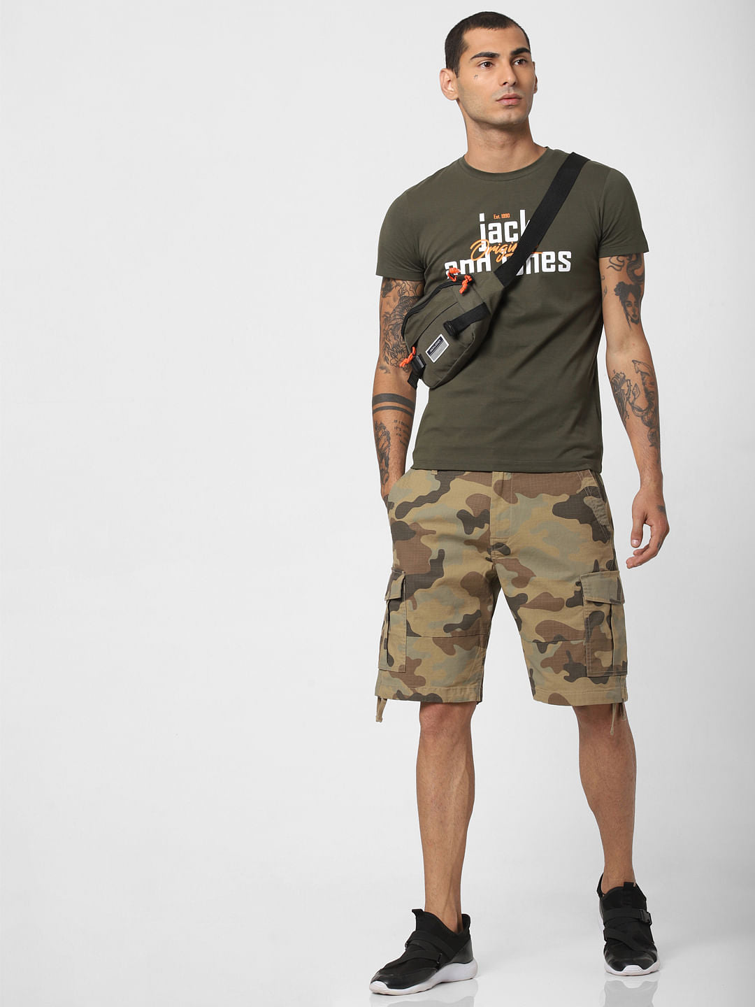 Dark Green Logo Print Crew Neck T-shirt - S