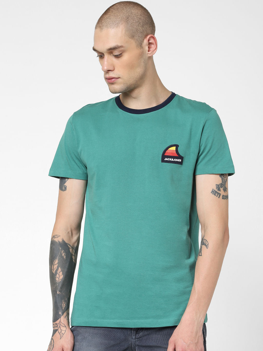 Green Logo Print Crew Neck T-shirt
