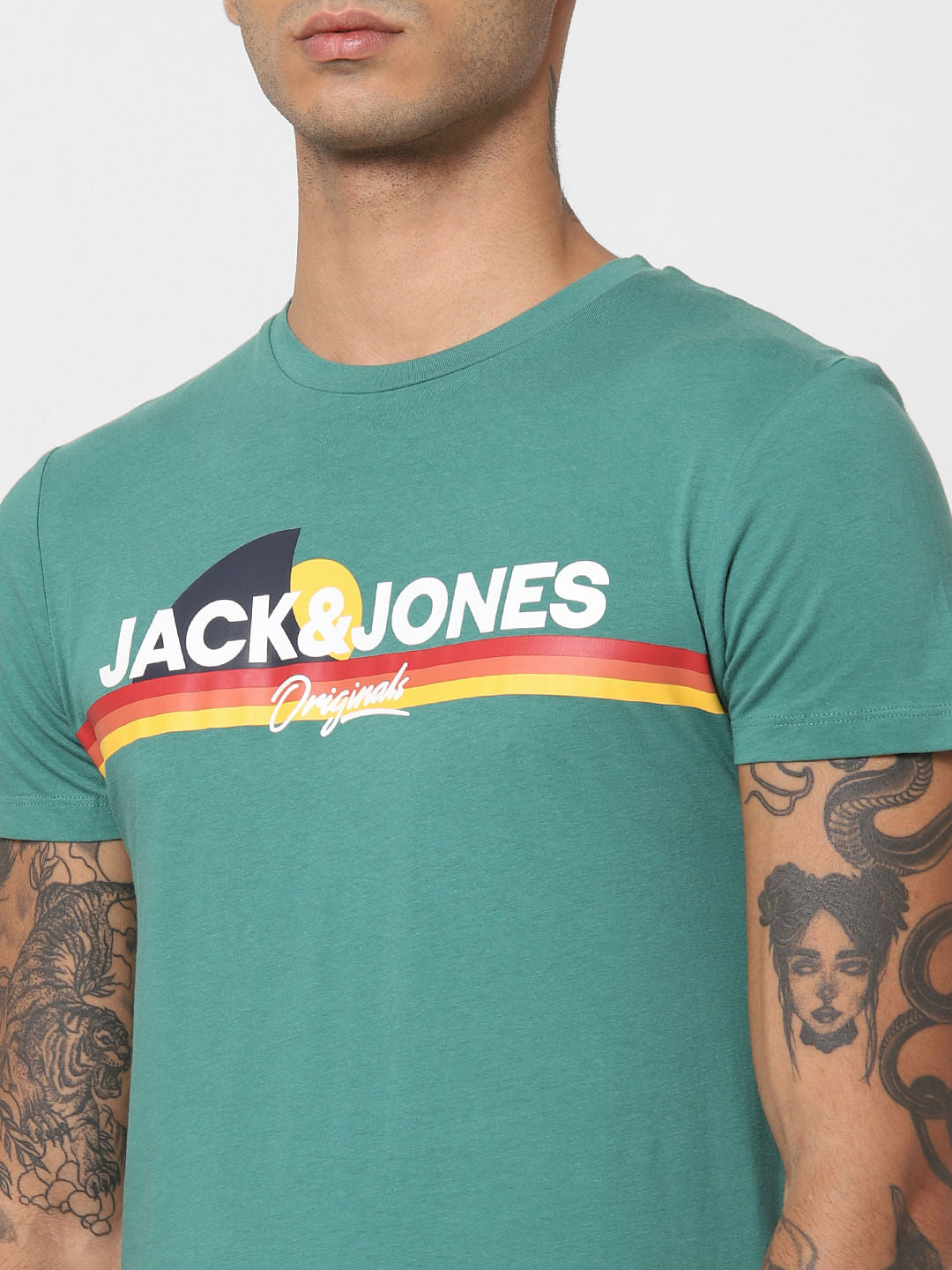 Green Logo Print Crew Neck T-shirt