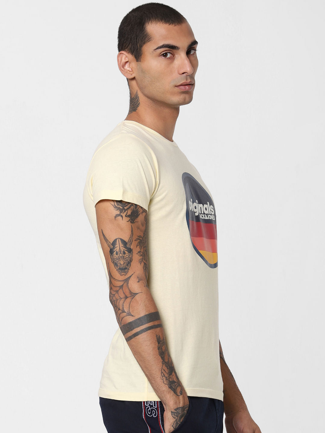 Light Yellow Logo Print Crew Neck T-shirt