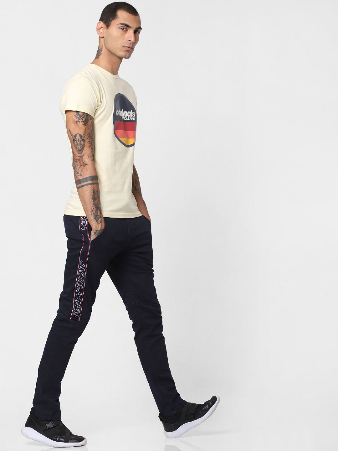 Light Yellow Logo Print Crew Neck T-shirt