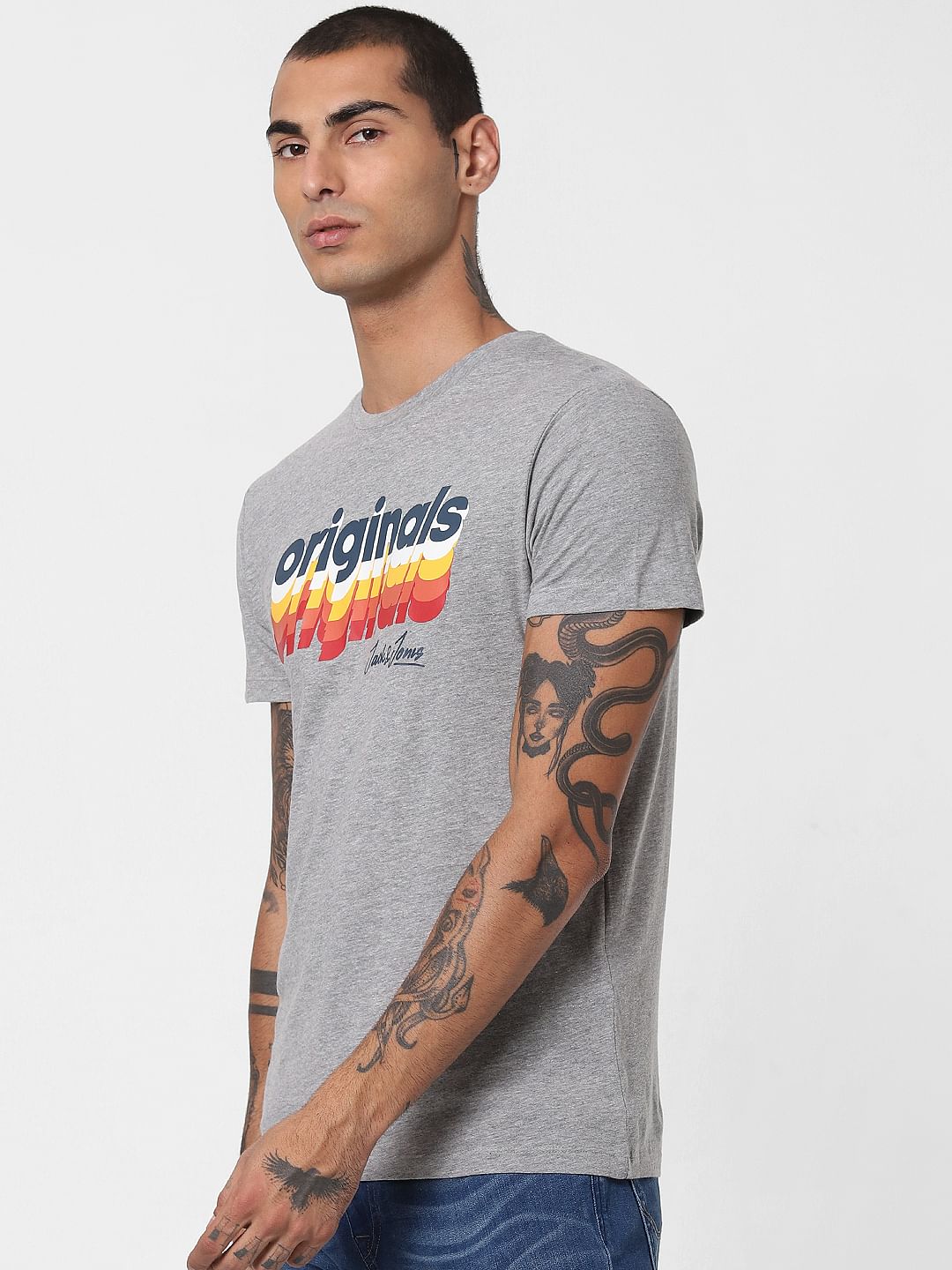 Grey Logo Print Crew Neck T-shirt