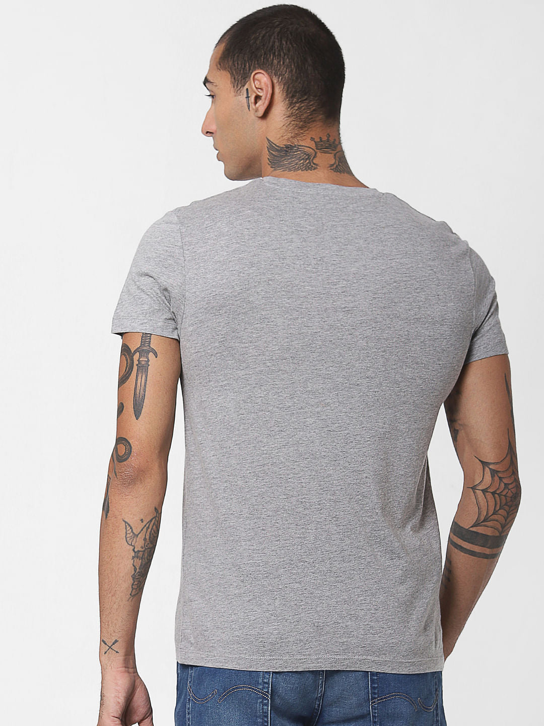 Grey Logo Print Crew Neck T-shirt