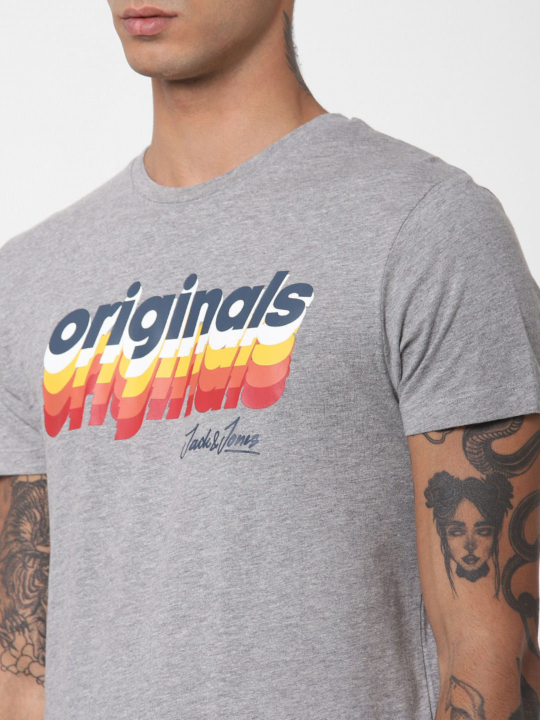 Grey Logo Print Crew Neck T-shirt