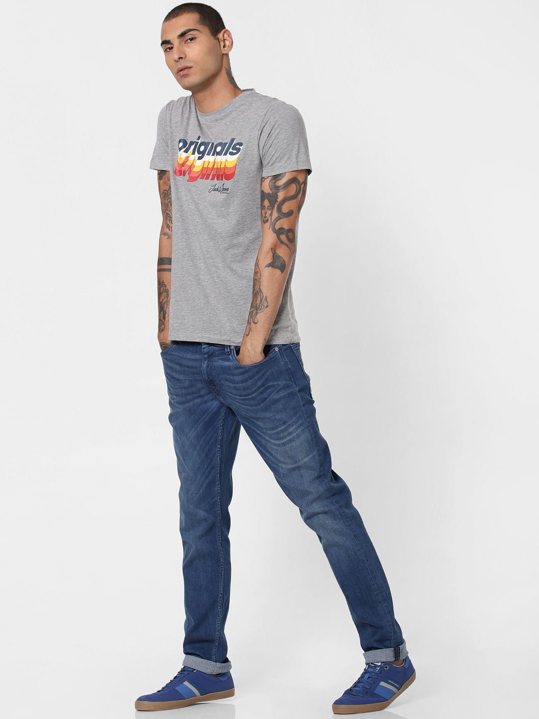 Grey Logo Print Crew Neck T-shirt