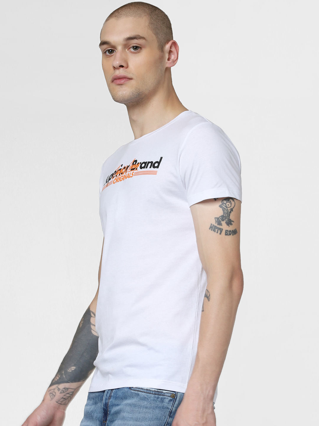 White Logo Print Crew Neck T-shirt