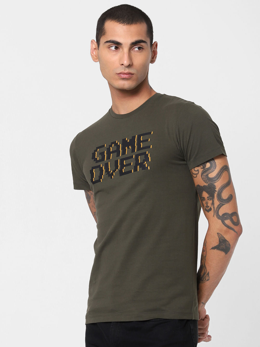Dark Green Game Over Text T-shirt