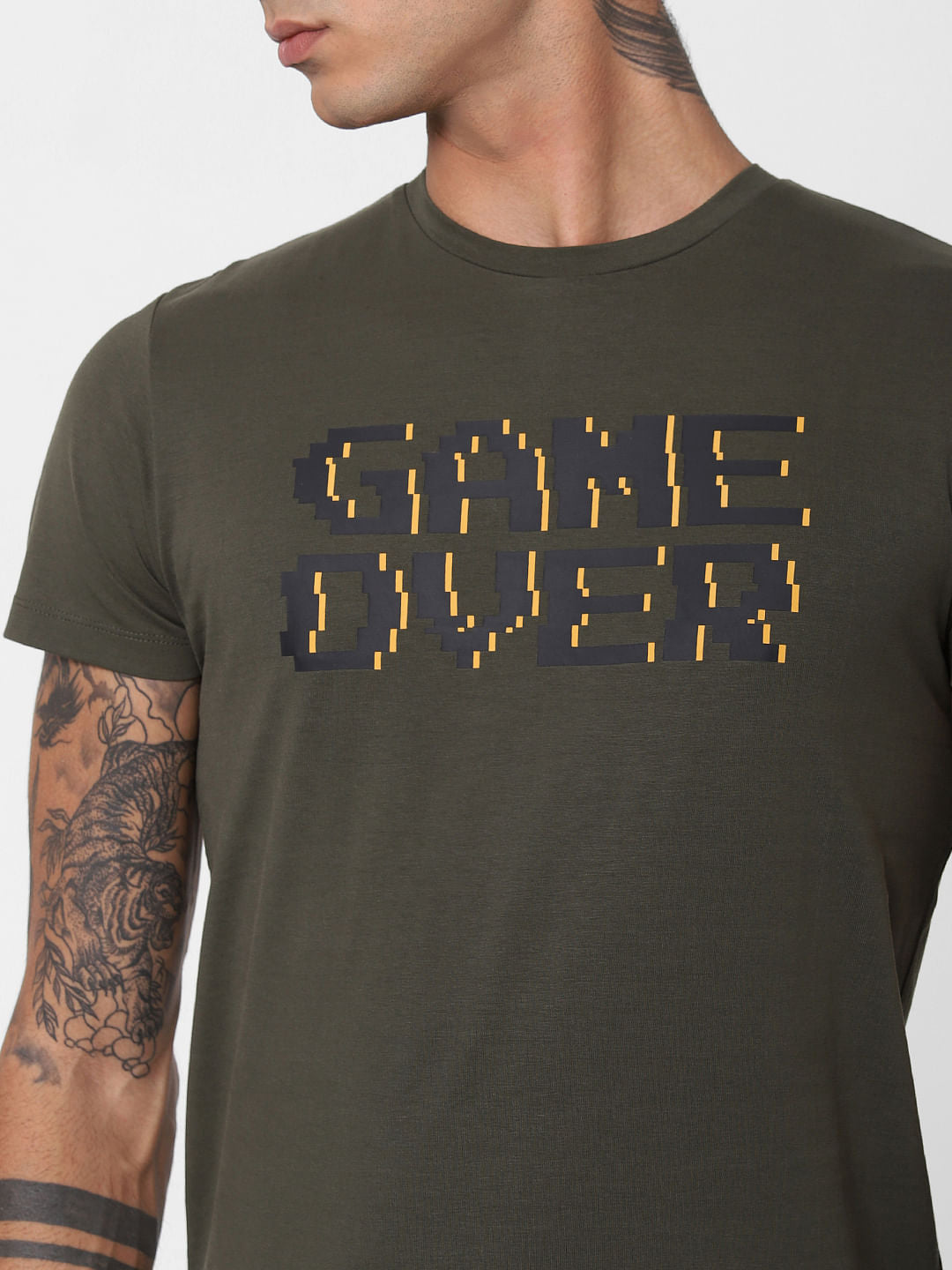 Dark Green Game Over Text T-shirt