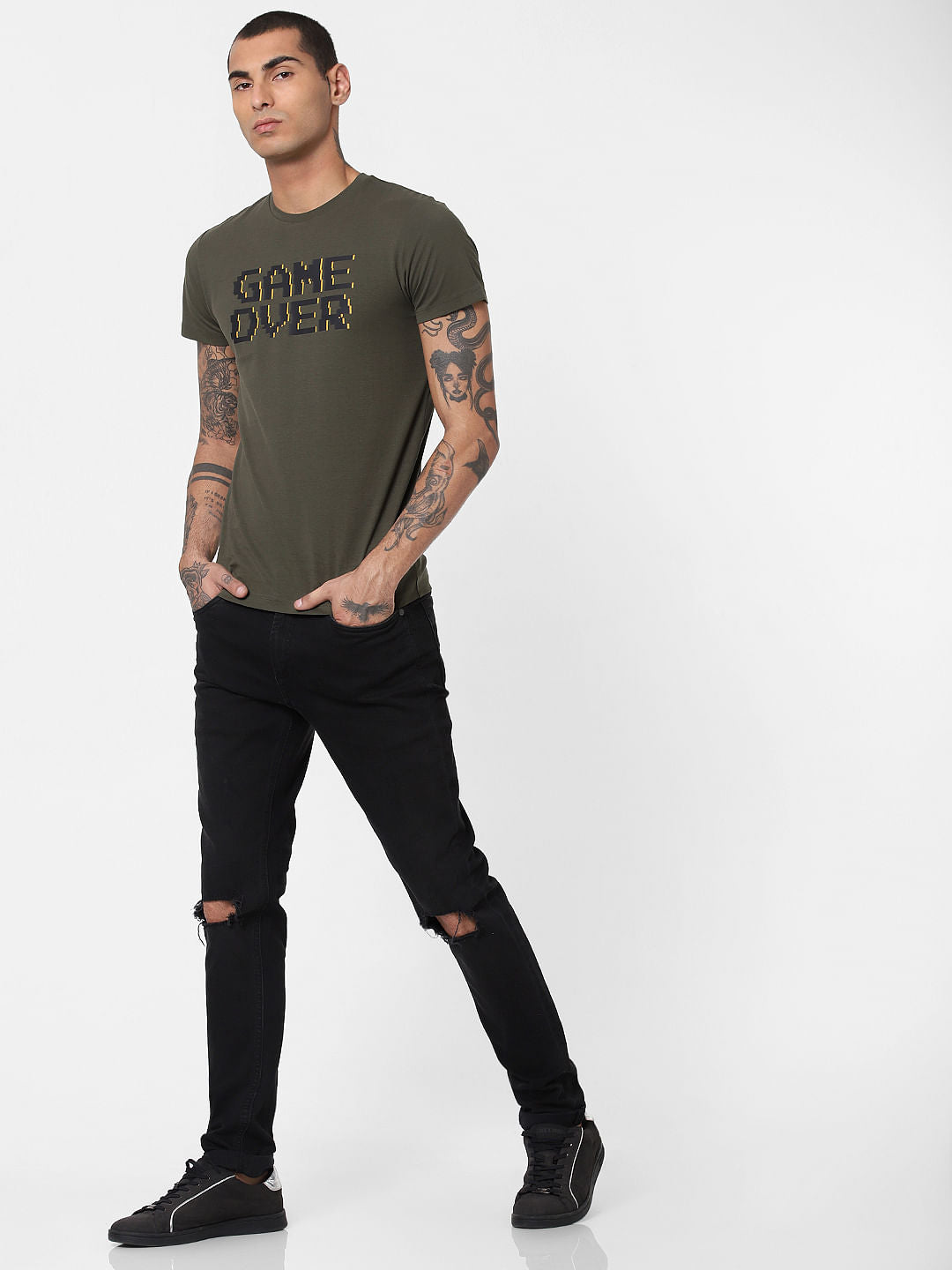Dark Green Game Over Text T-shirt