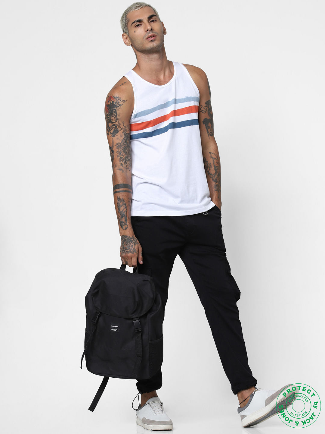White Striped Patch Vest - S
