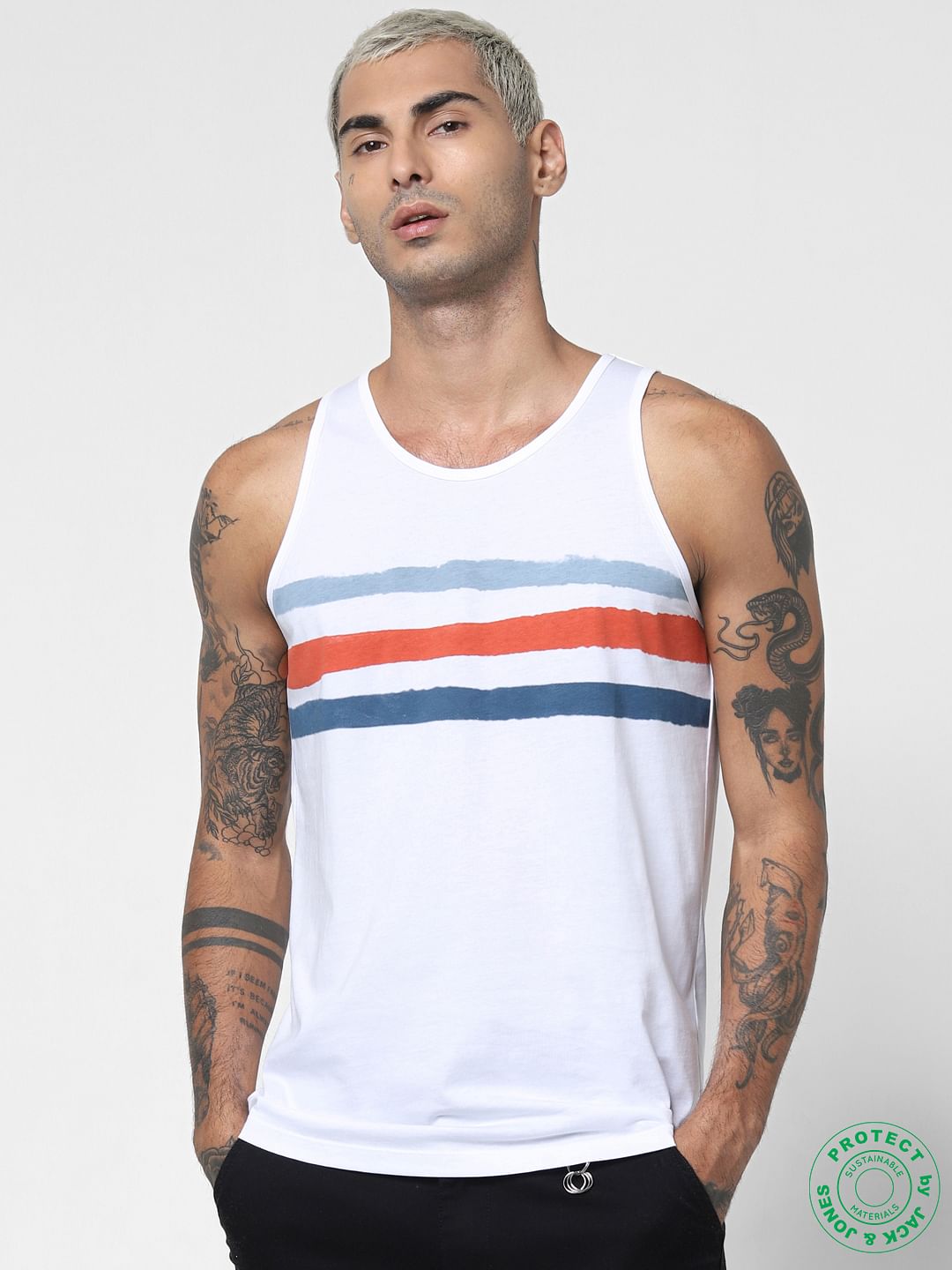 White Striped Patch Vest