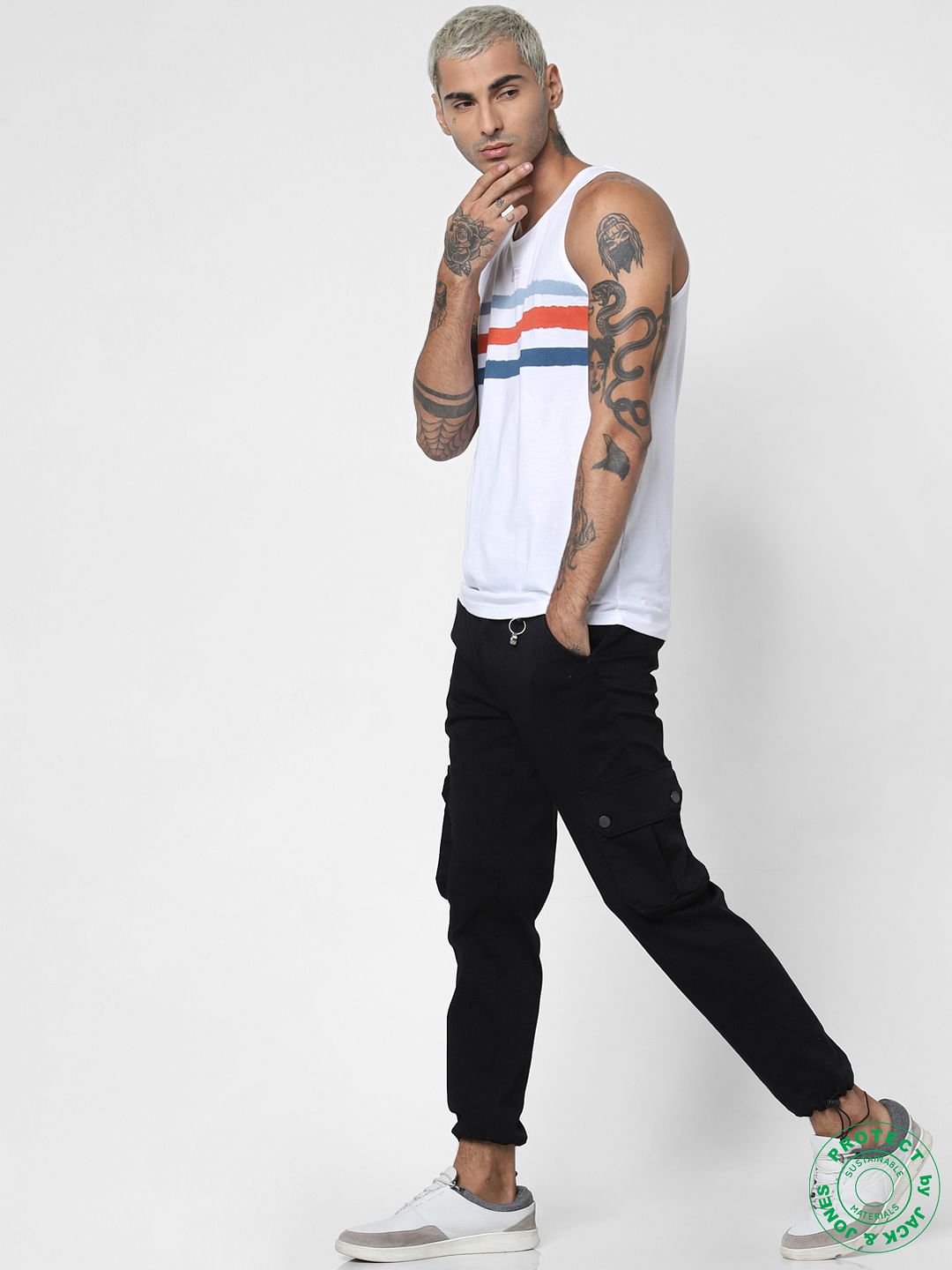 White Striped Patch Vest