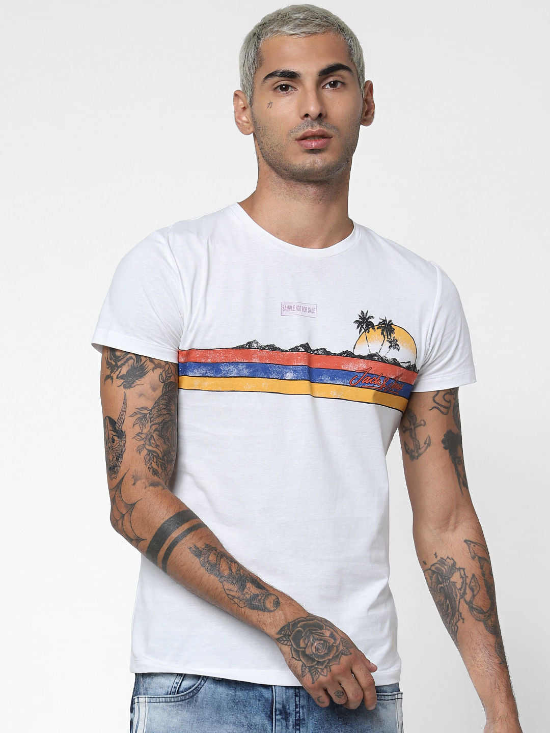 White Beach Print Crew Neck T-shirt