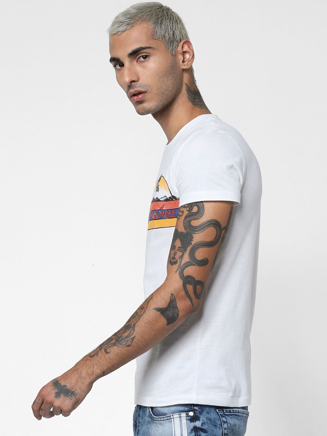 White Beach Print Crew Neck T-shirt