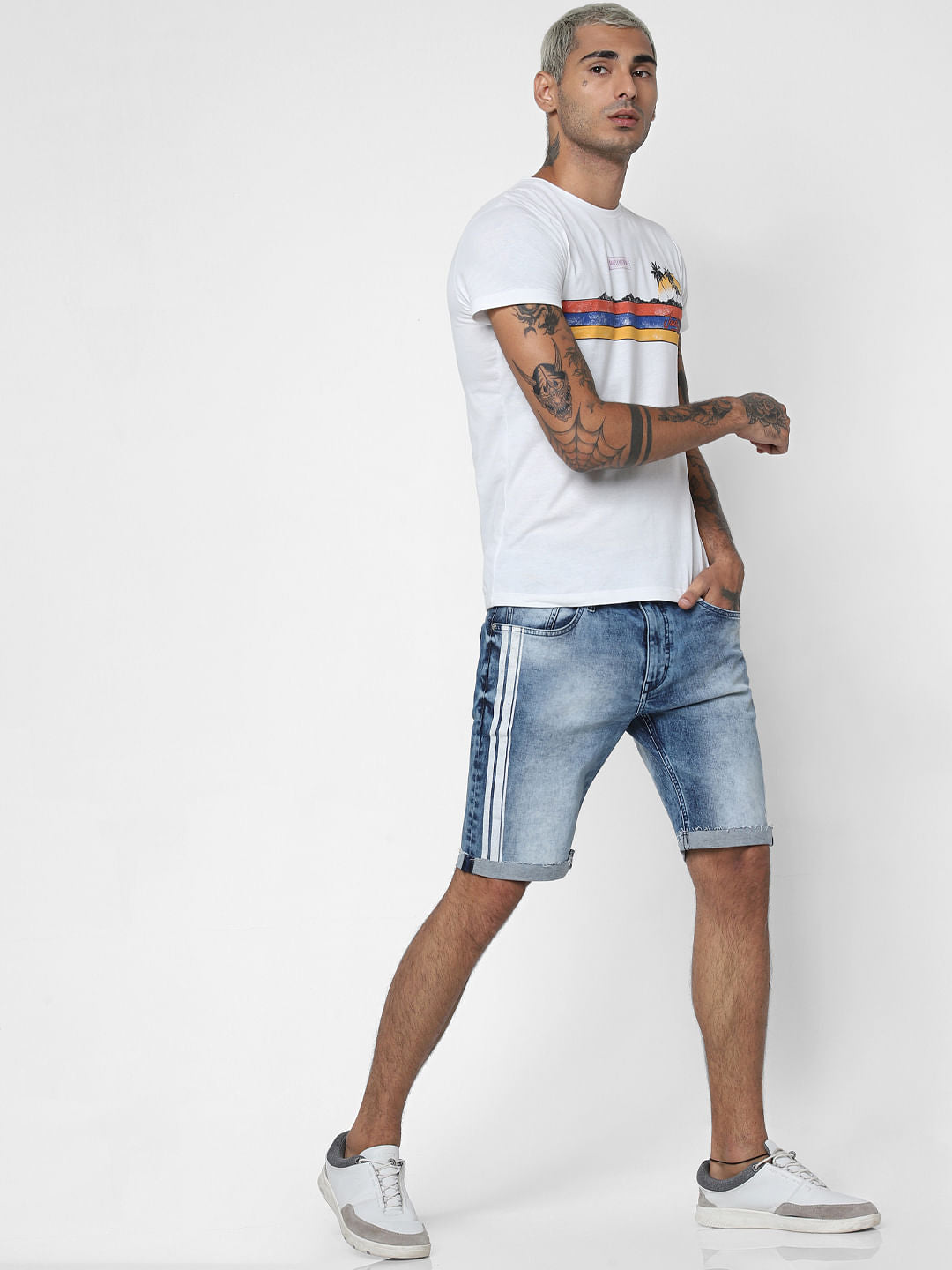 White Beach Print Crew Neck T-shirt