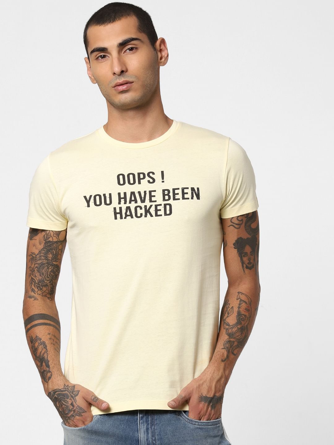 Yellow Slogan Print Crew Neck T-shirt