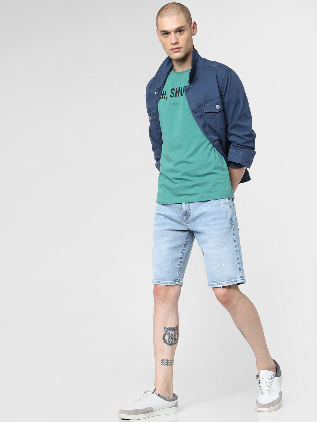 Green Slogan Print Crew Neck T-shirt - S