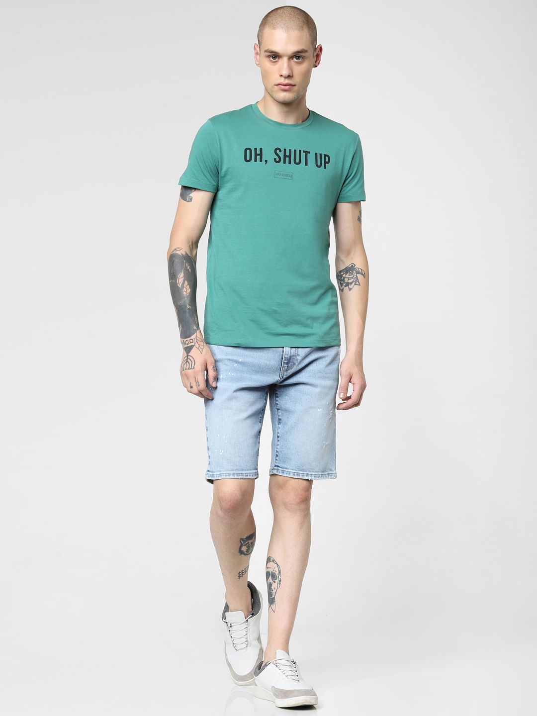 Green Slogan Print Crew Neck T-shirt