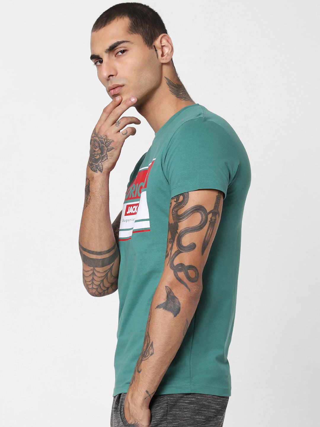 Green Logo Print Crew Neck T-shirt