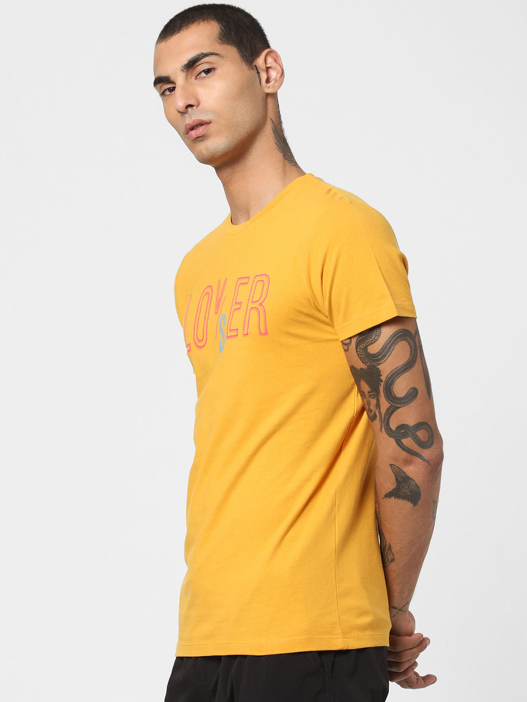 Yellow Text Print Crew Neck T-shirt
