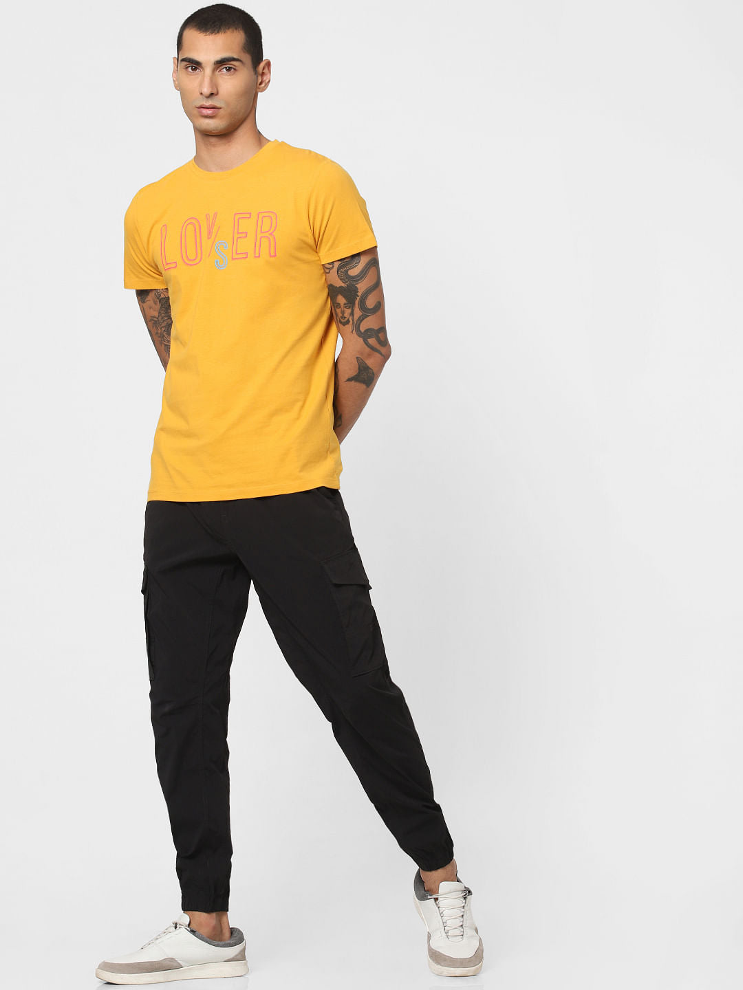 Yellow Text Print Crew Neck T-shirt
