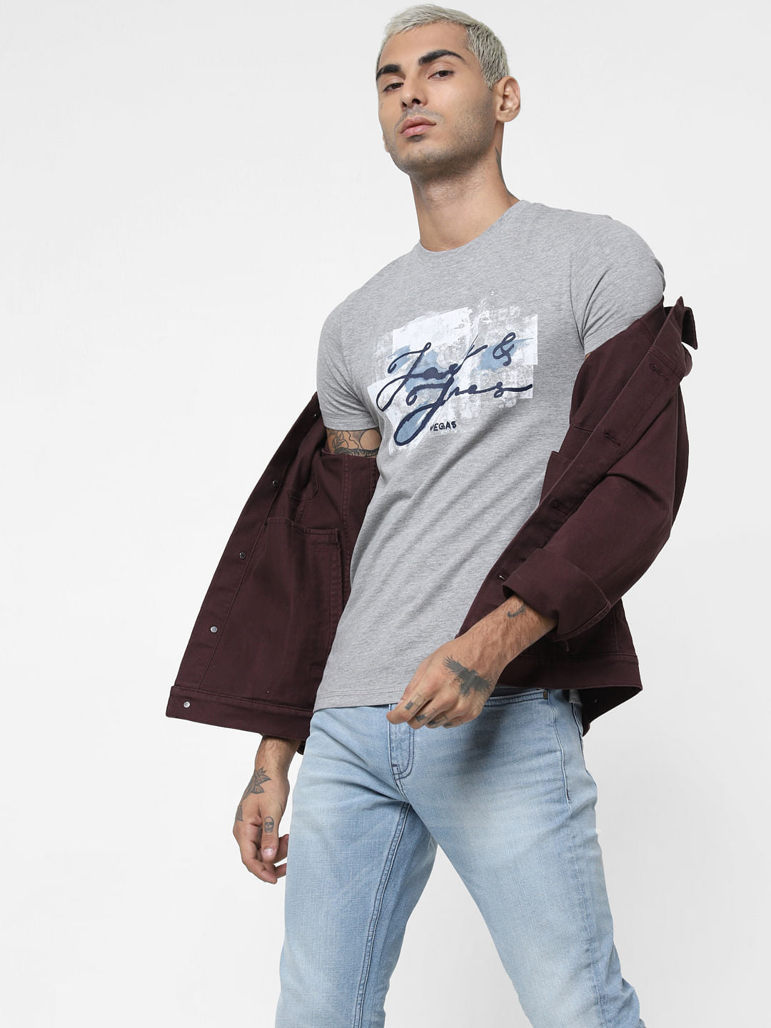 Grey Logo Print Crew Neck T-shirt - S