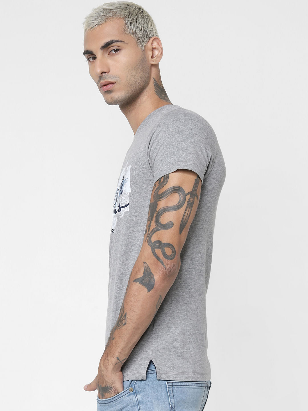 Grey Logo Print Crew Neck T-shirt