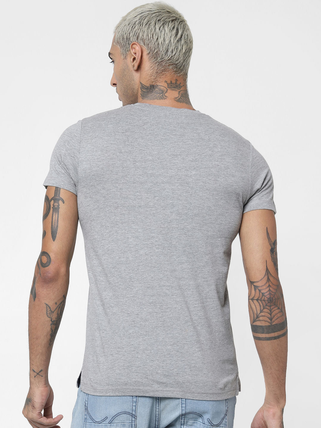 Grey Logo Print Crew Neck T-shirt