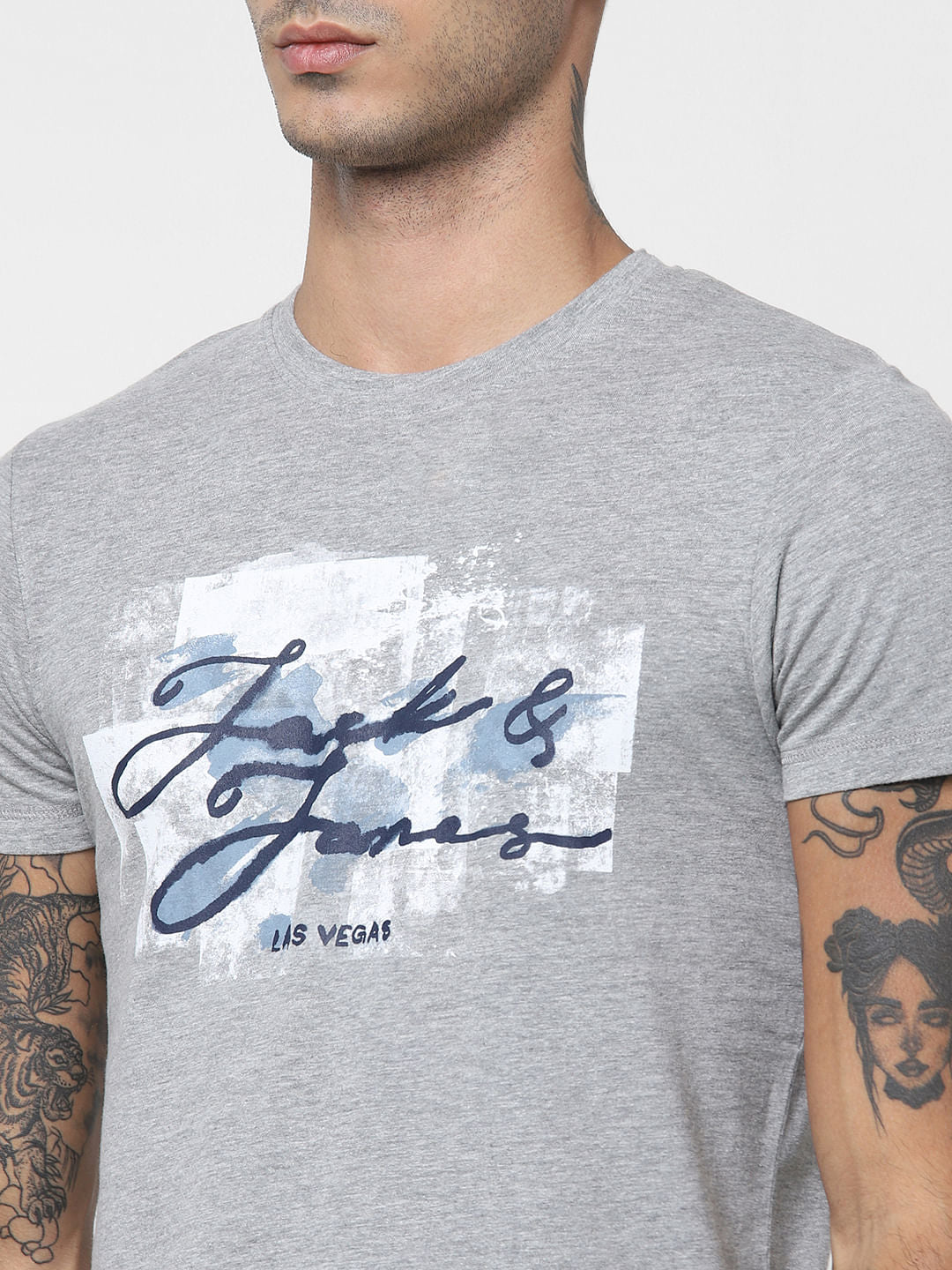 Grey Logo Print Crew Neck T-shirt
