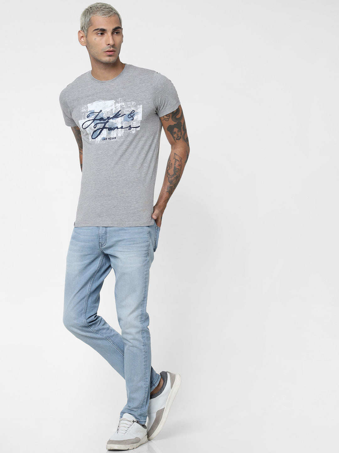 Grey Logo Print Crew Neck T-shirt