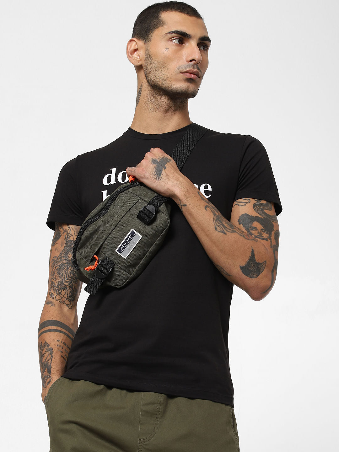 Black Slogan Print Crew Neck T-shirt - S