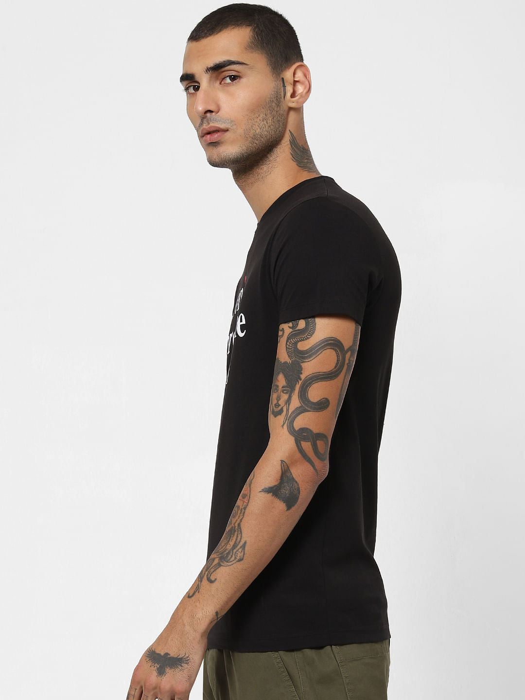 Black Slogan Print Crew Neck T-shirt