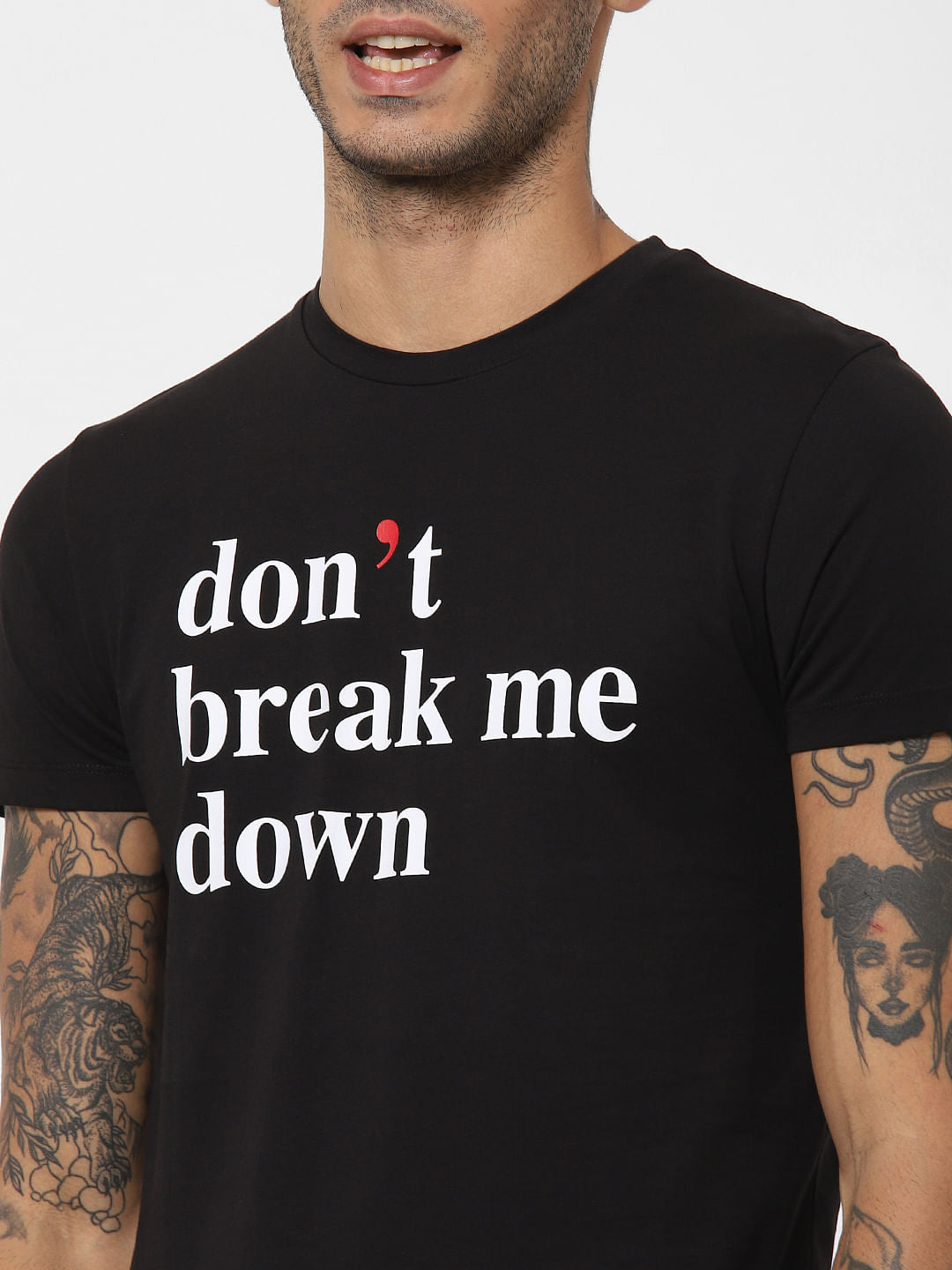 Black Slogan Print Crew Neck T-shirt