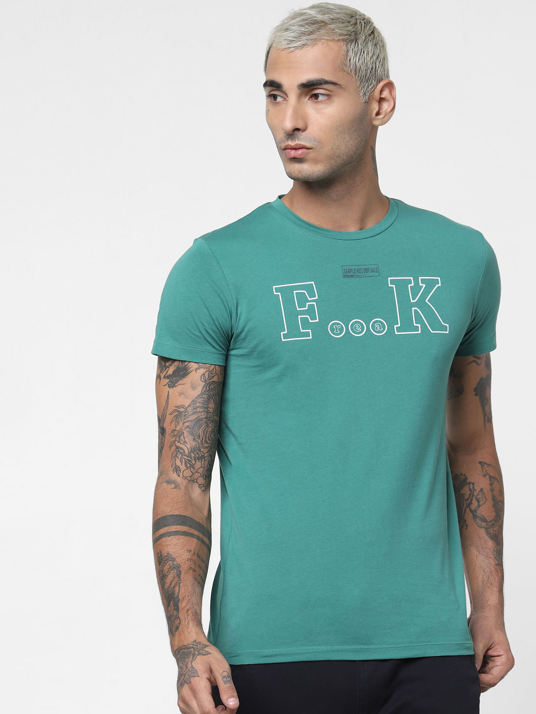 Green Text Print Crew Neck T-shirt